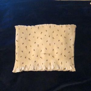 White tube top with small blue flowers w/ ruffle